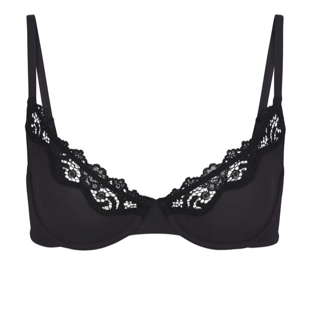 SKIMS NWT Fits Everybody Lace Unlined Demi Bra 34C in Onyx